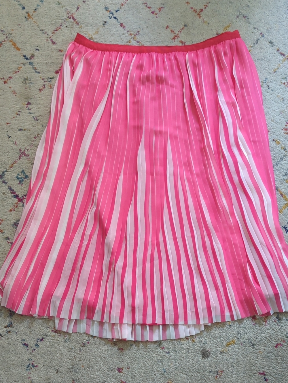 J. Crew Hot Pink and White Pleated Midi Skirt
